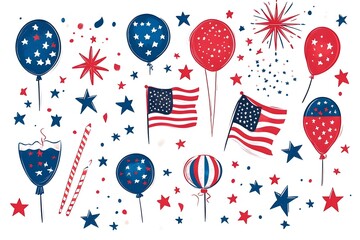 Obraz premium 4th of July, Independence day - greeting design with USA patriotic colors firework burst rays. july, freedom, red, flag, patriotism, illustration, day, blue, design, background, event, poster,