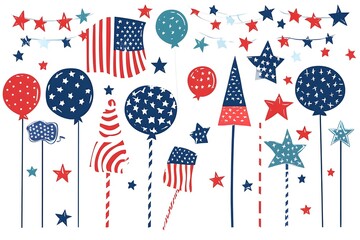 4th of July, Independence day - greeting design with USA patriotic colors firework burst rays. july, freedom, red, flag, patriotism, illustration, day, blue, design, background, event, poster,