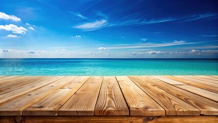Empty wooden plank table overlooking beautiful blue ocean view, ocean, sea, view, wood, plank, table, empty, serene, tranquil