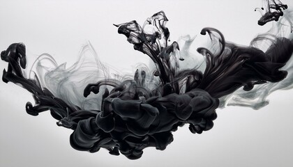 Abstract grayscale ink swirls in water. Dramatic, artistic, and elegant.