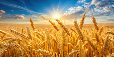 Freshly harvested wheat in a golden field under the sun, agriculture, crop, grain, farming, organic, healthy, food, natural