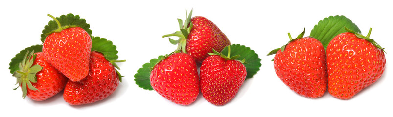 Set fresh strawberries isolated on white background. Juicy berry