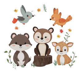 Obraz premium PNG Cute woodland animals playing in a colorful garden