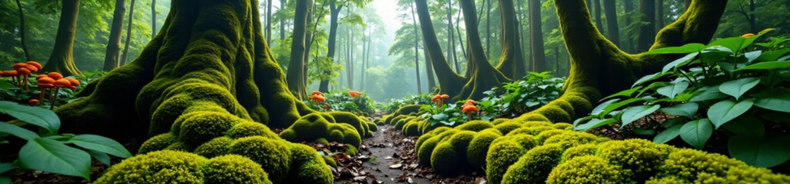 360 degree photo, Moss-Covered Rainforest Floor, A 360-degree view