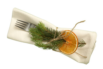 PNG, Christmas table setting, cutlery isolated on white background.