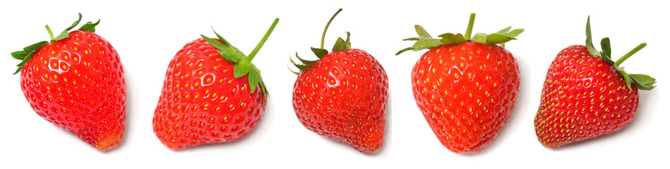 Set fresh strawberries isolated on white background. Juicy berry