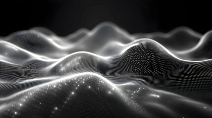 3D Abstract Background Silver Waves Dots Particles