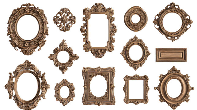 Collection of ornate picture frames in various styles. transparent background