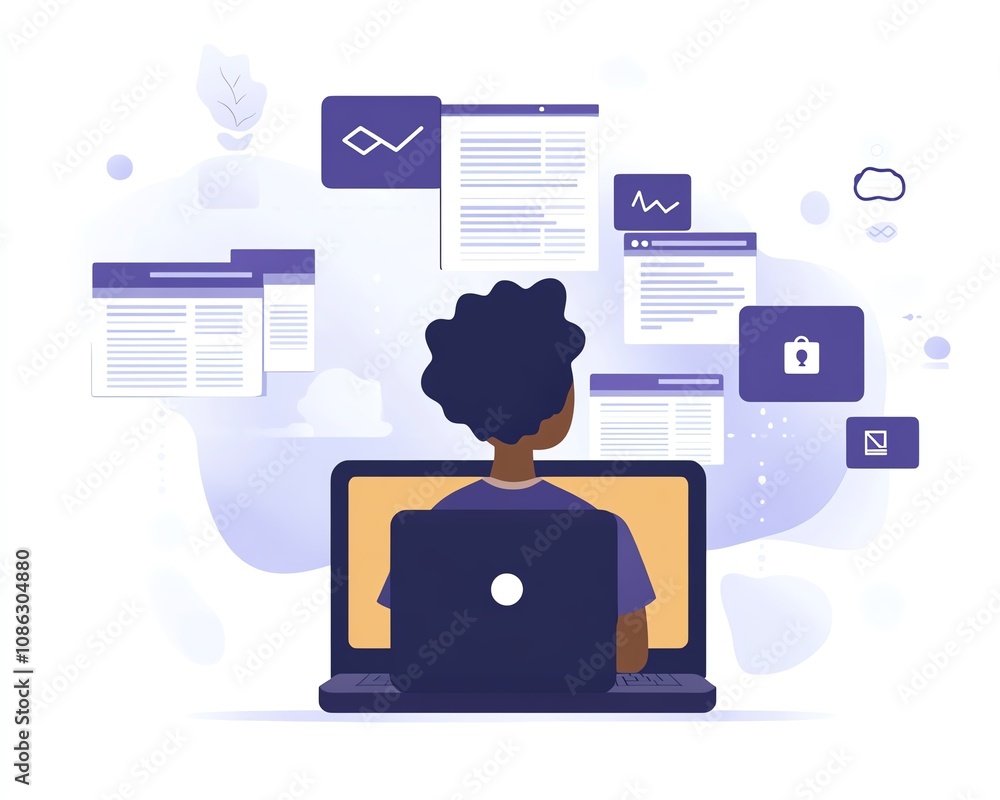 Leinwandbilder person accessing an online document management platform on their laptop, digital documents and icons