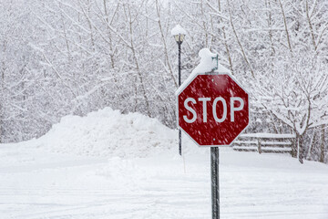 stop sign on snow