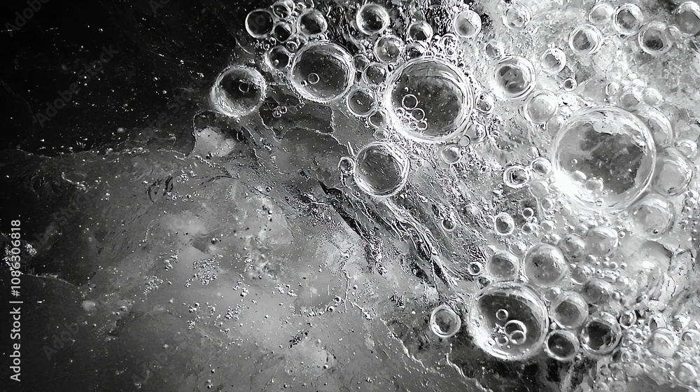 Poster bubbles encased in ice create a fascinating frozen pattern in a winter landscape