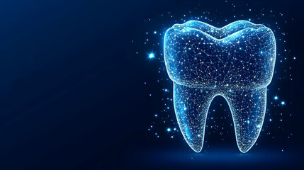 Abstract Illustration - Glowing Polygonal Tooth on Blue Background