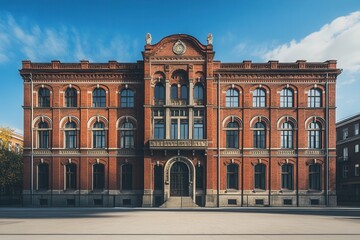 Classic brick building with arched windows and a central entrance.