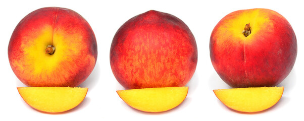 Set of fresh peaches isolated on white background