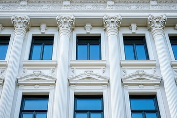 Obraz premium Classic white building facade with columns and windows.