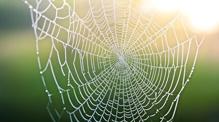 Naklejka premium Dewy Spider Web Close Up