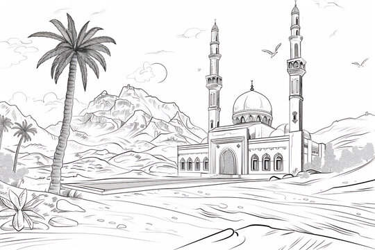 Sketch of Mosque for coloring, version 15