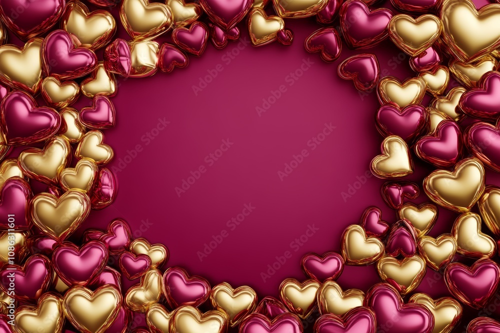 Poster a charming close-up of a heart-shaped frame adorned with numerous smaller hearts, radiating love and
