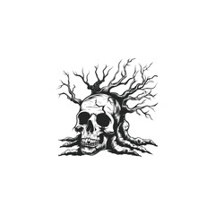 Obraz premium Skull tree horror logo design vector vintage