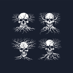Skull tree horror logo design vector vintage