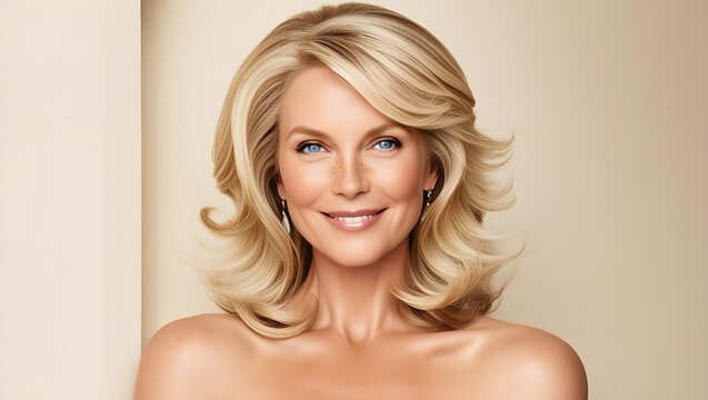 A stunning blonde woman in her 40s