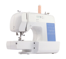 One modern sewing machine isolated on white