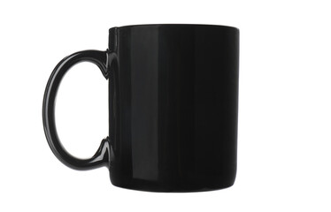 Black ceramic mug isolated on white. Mockup for design