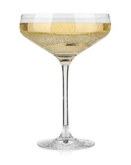 Champagne in glass isolated on white. Sparkling wine