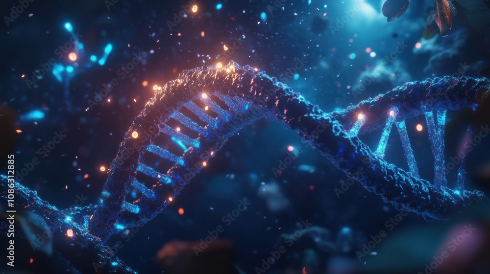 Poster the captivating structure of dna is showcased with vibrant lighting, creating a stunning visual effe