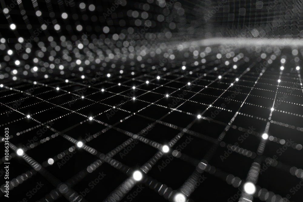 Poster abstract dark table grid background with moving loop and flicker particles.motion graphic backdrop o