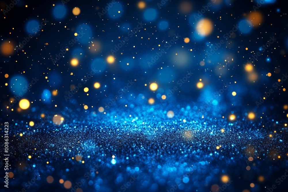 Poster a captivating close-up of a deep blue background illuminated by countless tiny lights, evoking a sen