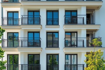 Fototapeta premium Modern apartment building facade with balconies.