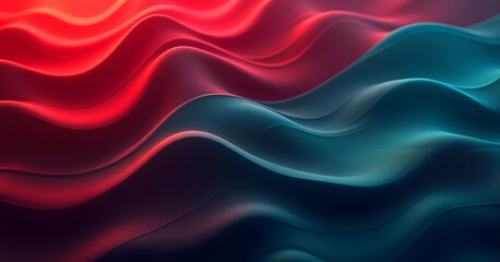 Obraz premium An abstract artwork showcasing soft, flowing waves in rich red and teal hues, blending smoothly to create a serene and dynamic visual effect.