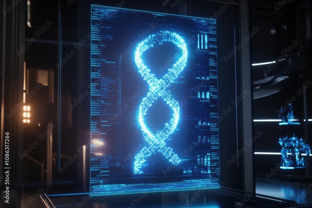 Fototapete a digital display showcases the intricate structure of dna in a modern research lab, illuminating th