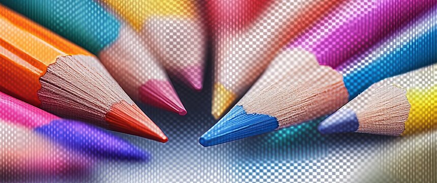 Close-up of colorful pencils arranged in a circular pattern.