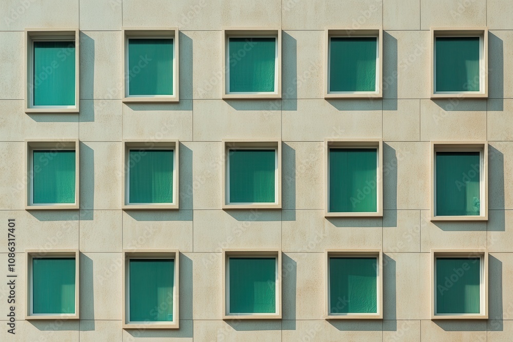 Poster modern building facade with multiple windows.
