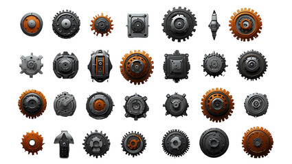 Collection of 3D Rendered Mechanical Gears and Cogs - Industrial Design Elements
