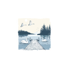Swan in the lake design vector vintage