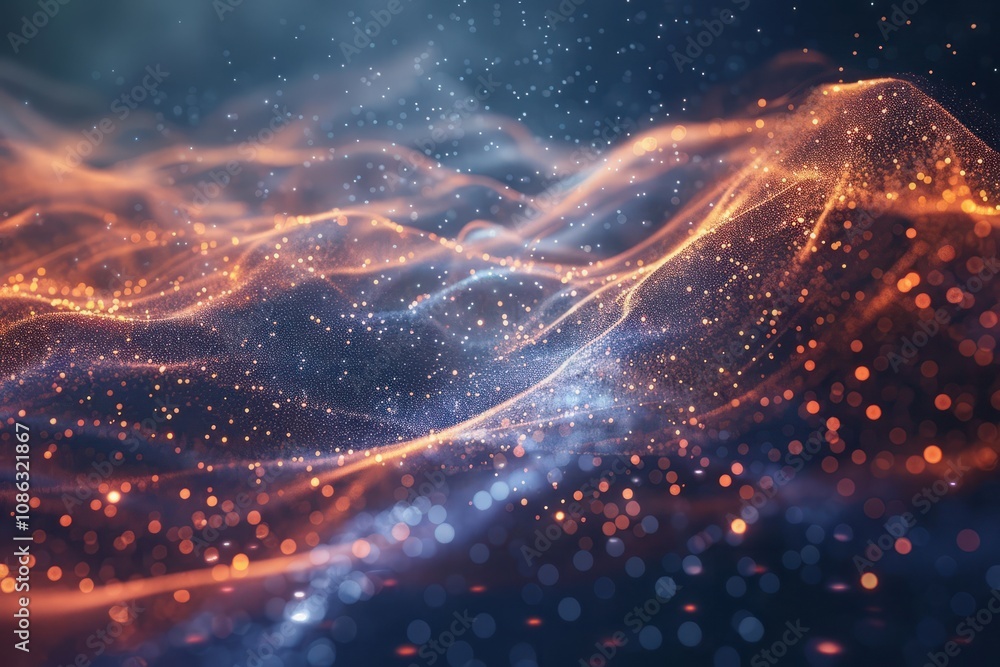 Poster abstract particle landscape on a dark background