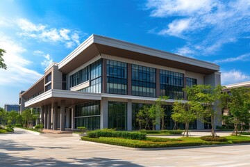 Modern office building with green landscaping. (1)