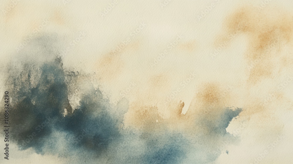Aufkleber Soft watercolor textures display gentle blue and tan hues blending together, creating a calming effect ideal for creative projects. Generative AI