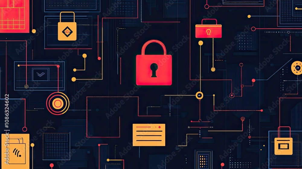 Poster abstract digital network with padlocks and network connections