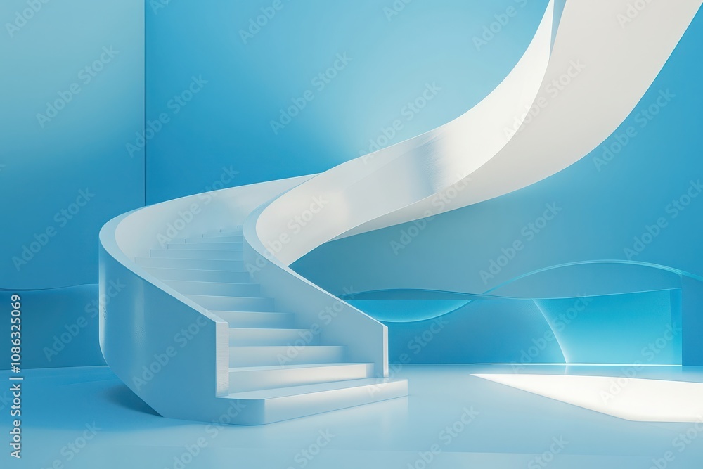 Poster abstract staircase design 3d rendering on blue background