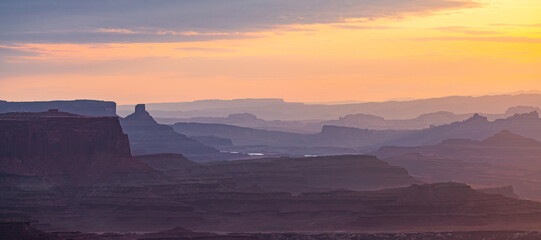 Dramatic Utah Canyonlands at Sunrise with Hazy Layers