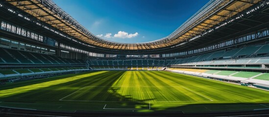Modern Stadium: A Majestic View of a Lush Green Football Field