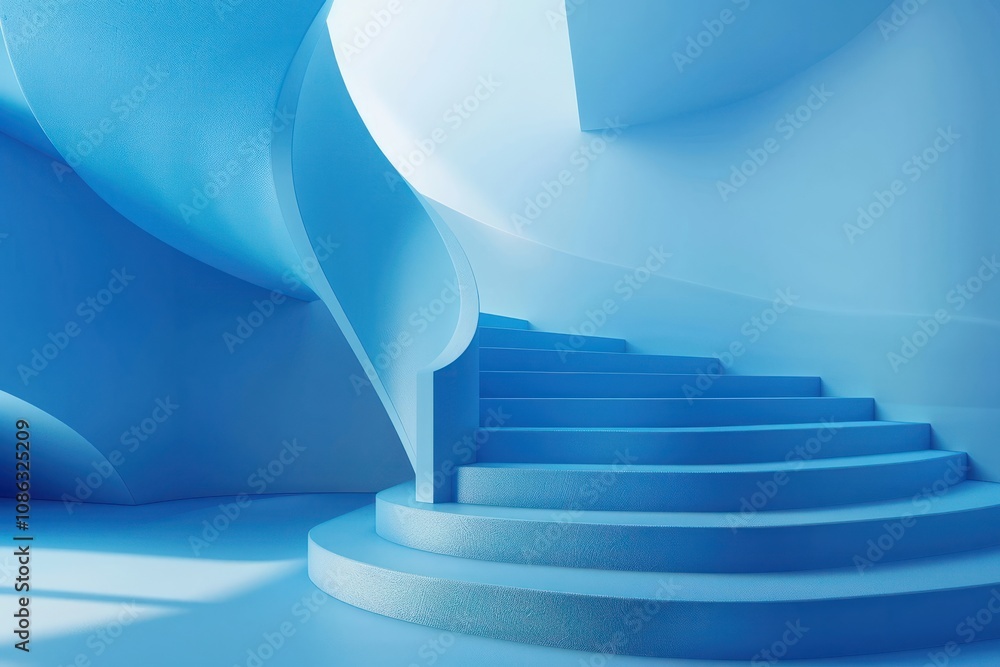 Poster abstract staircase design 3d rendering on blue background