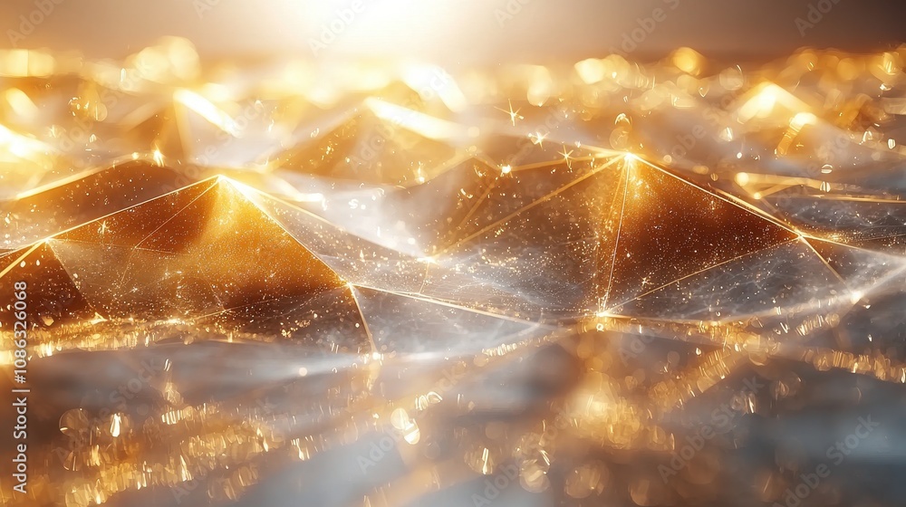 Poster shimmering golden textures over a glimmering surface capturing light reflections and dynamic ripple 