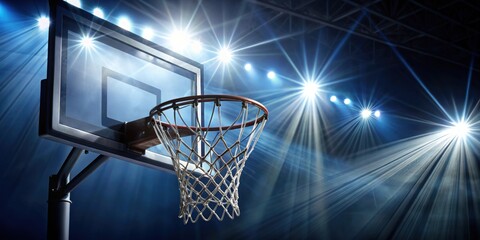 A close-up of a basketball hoop in the spotlight , sports, basketball, hoop, game, equipment, competition, net, court, target
