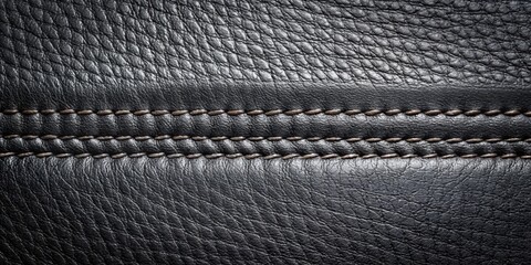 Black leather stitched seam , leather, black, texture, material, sewing, craft, handmade, close-up, fashion, background