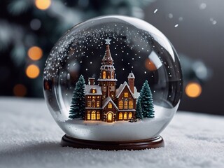 Town in a shiny crystal snowball with Christmas